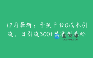 12月最新：音频平台0成本引流，日引流300+精准创业粉