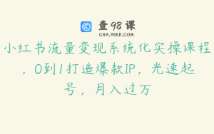 小红书流量变现系统化实操课程，0到1打造爆款IP，光速起号，月入过万