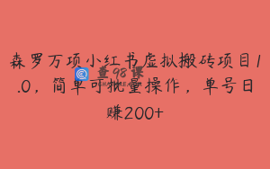森罗万项小红书虚拟搬砖项目1.0，简单可批量操作，单号日赚200+