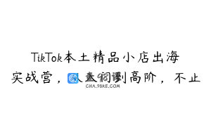 TikTok本土精品小店出海实战营，从入门到高阶，不止
