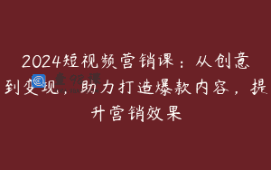 2024短视频营销课：从创意到变现，助力打造爆款内容，提升营销效果