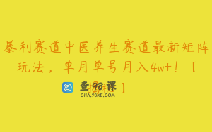 暴利赛道中医养生赛道最新矩阵玩法,单月单号月入4w+!【揭秘】