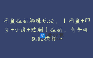 网盘拉新躺赚玩法，【网盘+即梦+小说+短剧】拉新，有手机就能操作…