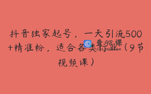 抖音独家起号,一天引流500+精准粉,适合各类行业(9节视频课)