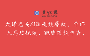 天诺老吴AI短视频爆款，带你入局短视频，跑通视频带货，