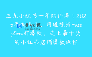三九小红书一年陪伴课【2025年新课】，用短视频+deepSeek打爆款，史上最干货的小红书店铺爆款课程