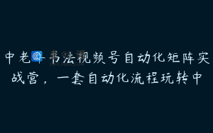 中老年书法视频号自动化矩阵实战营，一套自动化流程玩转中
