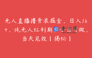 无人直播撸音浪掘金，日入1k+，纯无人红利期，小白可做，当天见效【揭秘】