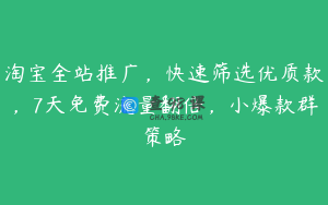 淘宝全站推广，快速筛选优质款，7天免费流量翻倍，小爆款群策略