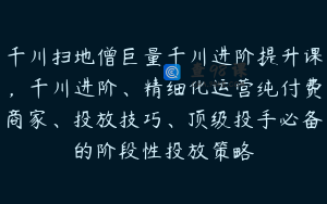 千川扫地僧巨量千川进阶提升课，千川进阶、精细化运营纯付费商家、投放技巧、顶级投手必备的阶段性投放策略