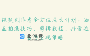 视频创作者全方位成长计划：涵盖拍摄技巧、剪辑教程、抖音运营与变现策略