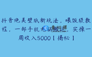 抖音绝美壁纸新玩法，喂饭级教程，一部手机无脑搬运，实操一周收入5000【揭秘】