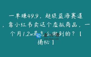 一单赚49.9，超级蓝海赛道，靠小红书卖这个虚拟商品，一个月1.2w是怎么做到的？【揭秘】