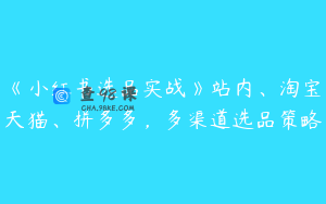 《小红书选品实战》站内、淘宝天猫、拼多多，多渠道选品策略