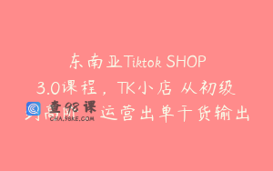 东南亚Tiktok SHOP3.0课程，TK小店​从初级到高阶，运营出单干货输出