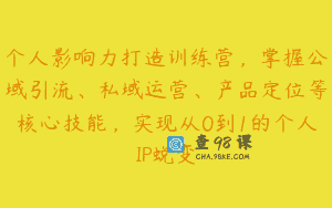 个人影响力打造训练营，掌握公域引流、私域运营、产品定位等核心技能，实现从0到1的个人IP蜕变