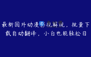 最新国外动漫影视解说，批量下载自动翻译，小白也能轻松日