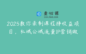 2025教你录制课程挣收益项目，私域公域流量IP营销做