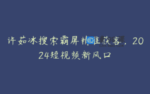 许茹冰搜索霸屏精准获客，2024短视频新风口