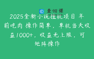 2025全新小说挂机项目 年前吃肉 操作简单，单机当天收益1000+，收益无上限，可矩阵操作