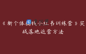 《新个体搞钱小红书训练营》实战落地运营方法