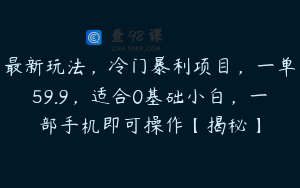 最新玩法，冷门暴利项目，一单59.9，适合0基础小白，一部手机即可操作【揭秘】