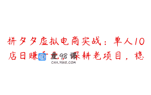 拼夕夕虚拟电商实战：单人10店日赚千元，深耕老项目，稳