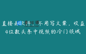 直接丢软件，不用写文案，收益4位数头条中视频的冷门领域