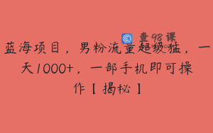 蓝海项目,男粉流量超级猛,一天1000+,一部手机即可操作【揭秘】