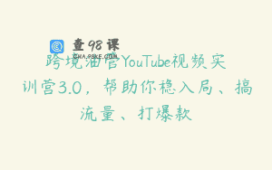 跨境油管YouTube视频实训营3.0，帮助你稳入局、搞流量、打爆款