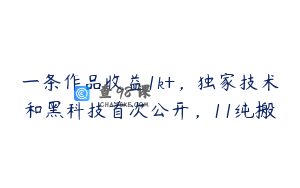 一条作品收益1k+，独家技术和黑科技首次公开，11纯搬