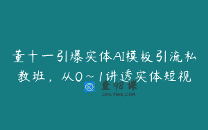 董十一引爆实体AI模板引流私教班，从0~1讲透实体短视
