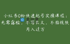 小红书0粉快速起号实操课程：无需露脸，不写长文，不拍视频月入过万