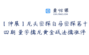 【仲展】龙头密探白马密探第十四期 量学擒龙黄金战法擒涨停