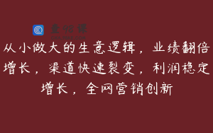 从小做大的生意逻辑，业绩翻倍增长，渠道快速裂变，利润稳定增长，全网营销创新