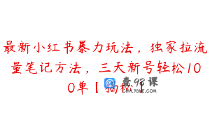 最新小红书暴力玩法，独家拉流量笔记方法，三天新号轻松100单【揭秘】