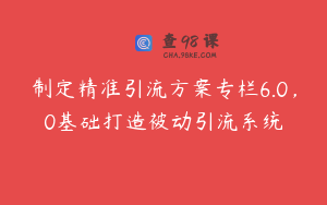 制定精准引流方案专栏6.0，0基础打造被动引流系统