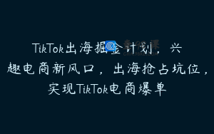 TikTok出海掘金计划，兴趣电商新风口，出海抢占坑位，实现TikTok电商爆单
