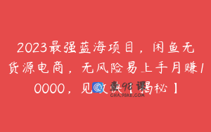 2023最强蓝海项目，闲鱼无货源电商，无风险易上手月赚10000，见效快【揭秘】