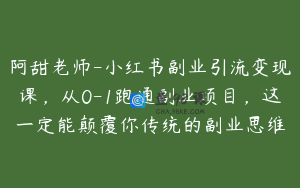 阿甜老师-小红书副业引流变现课,从0-1跑通副业项目,这一定能颠覆你传统的副业思维