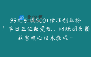 99元引爆500+精准创业粉！单日五位数变现，网赚朋友圈获客核心技术教程…
