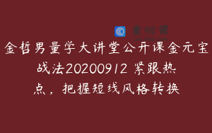 金哲男量学大讲堂公开课金元宝战法20200912 紧跟热点，把握短线风格转换
