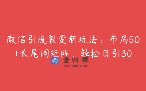微信引流裂变新玩法：布局50+长尾词矩阵，轻松日引30