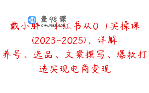 戴小胖·小红书从0-1实操课(2023-2025),详解养号、选品、文案撰写、爆款打造实现电商变现