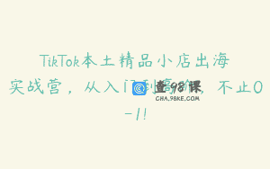 TikTok本土精品小店出海实战营，从入门到高阶，不止0-1!