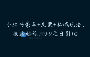 小红书豪车+文案+私域玩法，极速起号，9.9元日引10