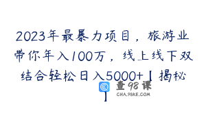2023年最暴力项目，旅游业带你年入100万，线上线下双结合轻松日入5000+【揭秘】