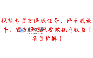 视频号官方保底任务，停车我最牛，官方保底只要做就有收益【项目拆解】