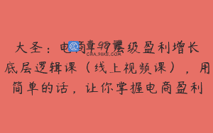 大圣：电商1-7层级盈利增长底层逻辑课（线上视频课），用简单的话，让你掌握电商盈利