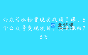 公众号涨粉变现实战项目课,5个公众号变现项目,实测涨粉23万